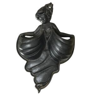 Match Girl Wall Pocket Antique Cast Iron Art Nouveau Figure Match Holder Stamped